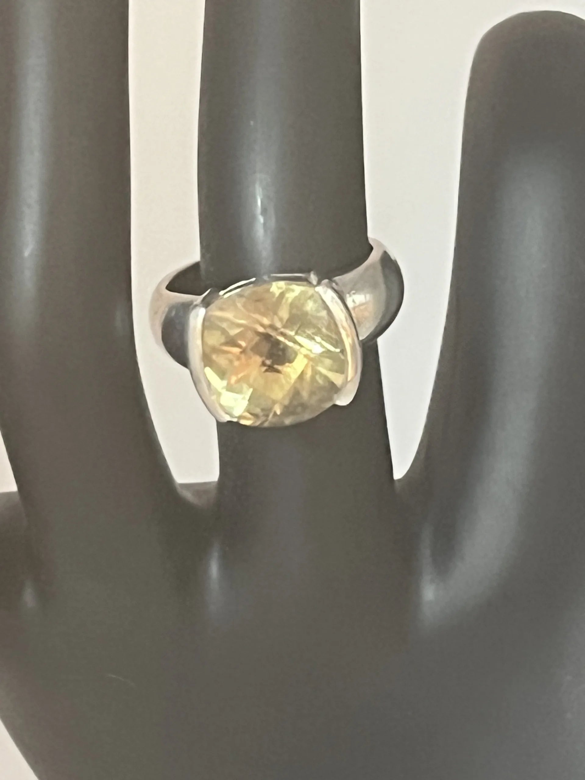 Sterling Silver Lemon Yellow Quartz Large Stone Ring