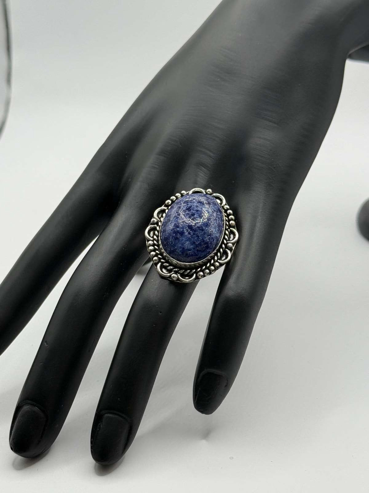 German Silver Lapis Lazuli Statement Ring, Size 8