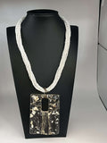 Seed Bead Multi-Strand Acrylic Pendant Necklace
