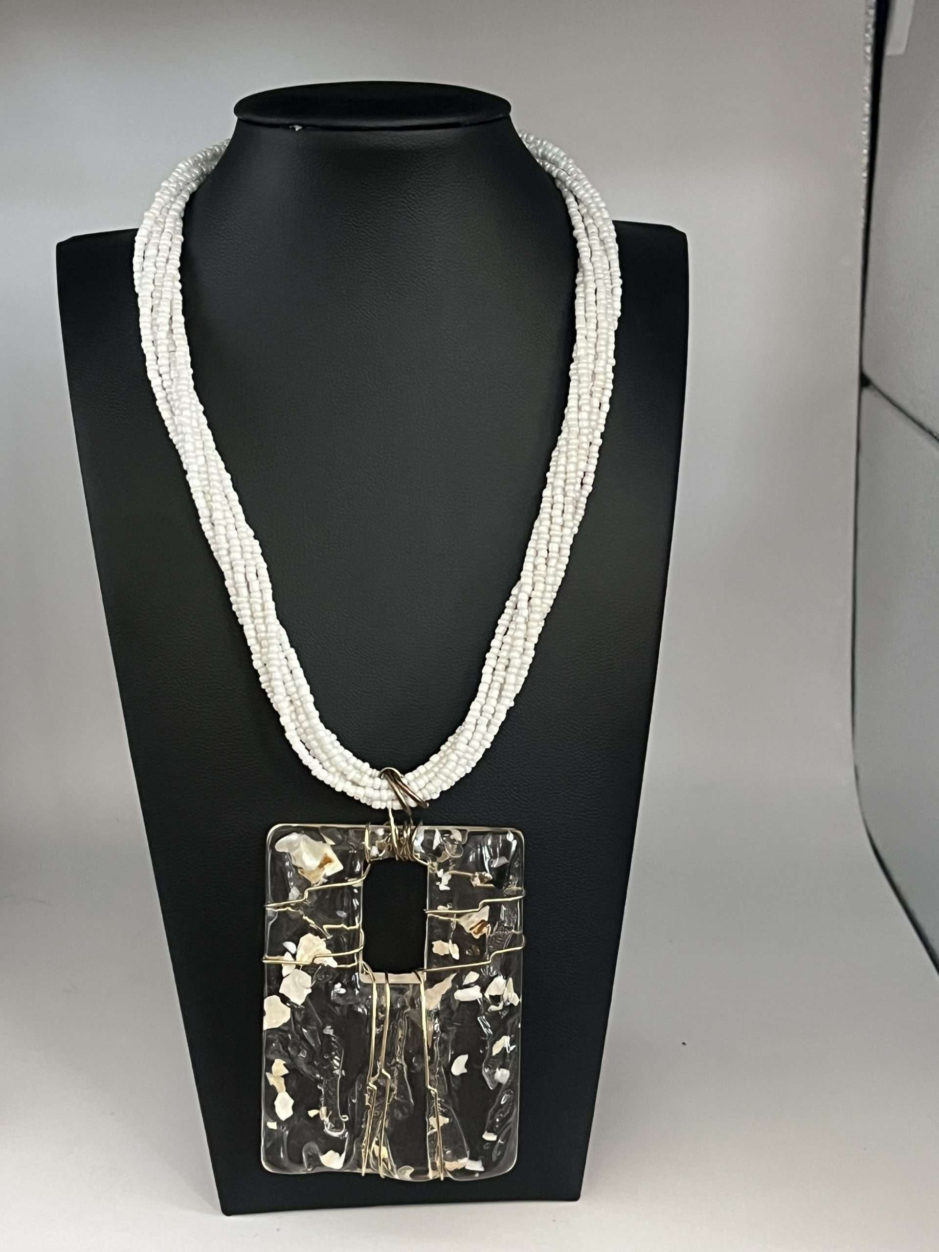 Seed Bead Multi-Strand Acrylic Pendant Necklace