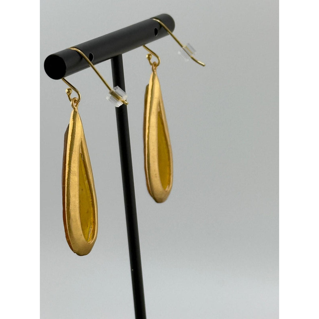 Michael Vincent Michaud 18K Gold Plated Tear Drop Amber Earrings