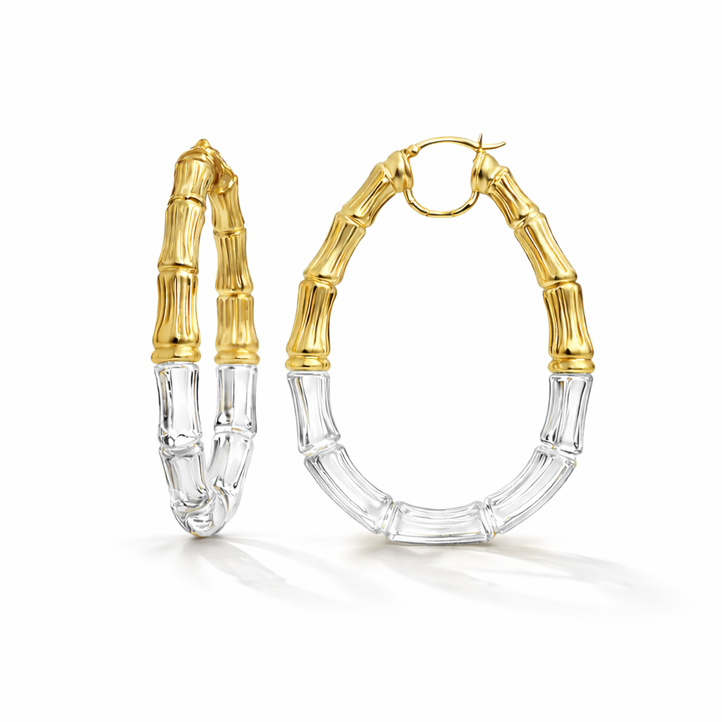 Gold & Honey Duchess Bamboo Lucite Hoop Earrings