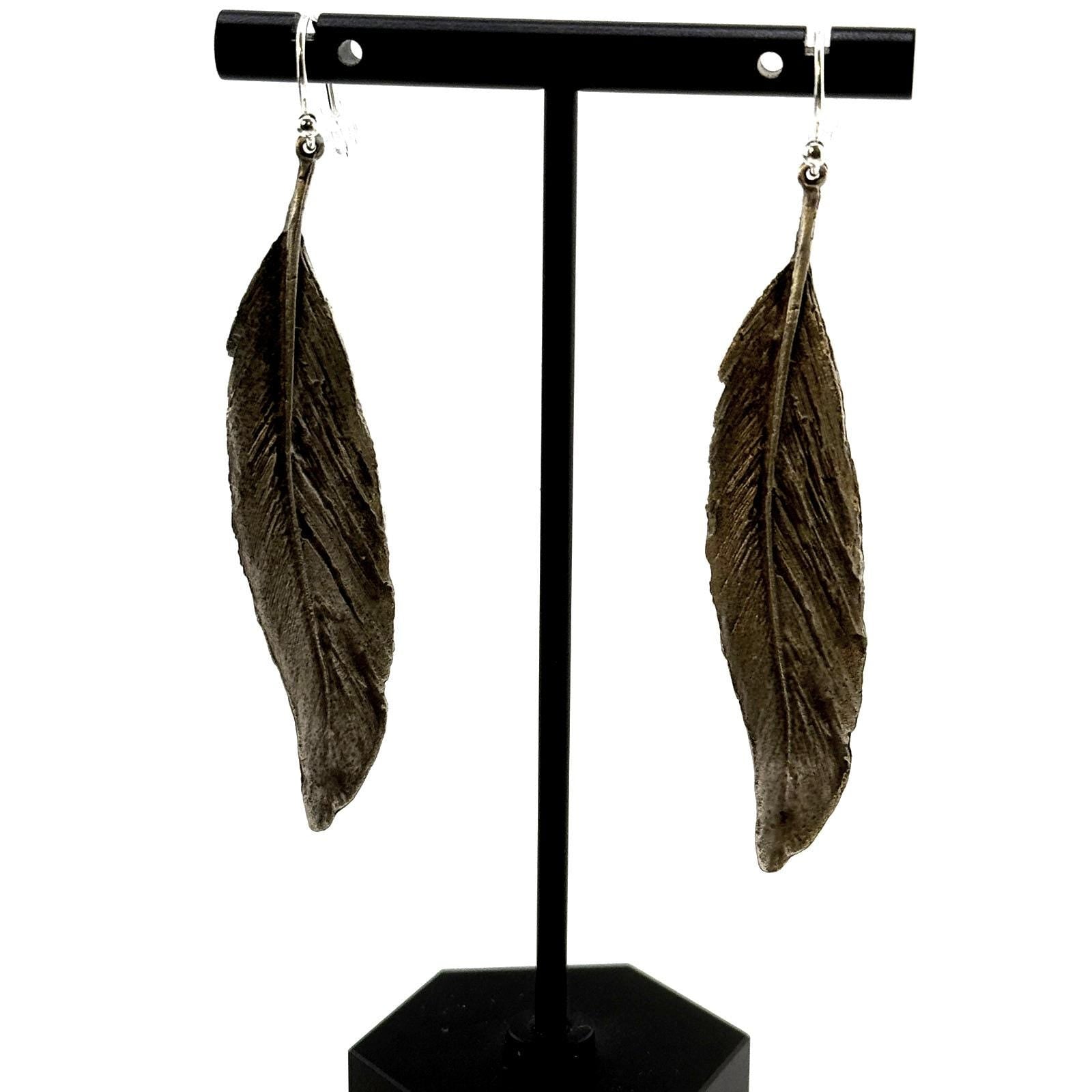 Michael Michaud Long Silver Leaf Wire Earrings