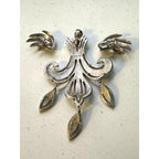 Rare Trifari Silver Tone Large Pendant and Earrings Set