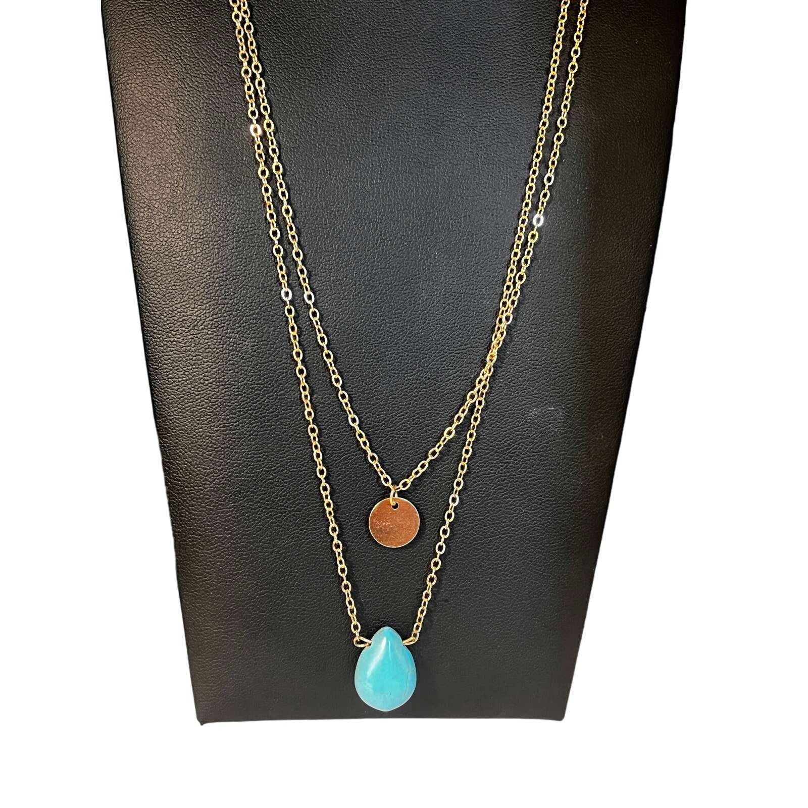 Turquoise Tear Drop Layered Gold-Tone Necklace