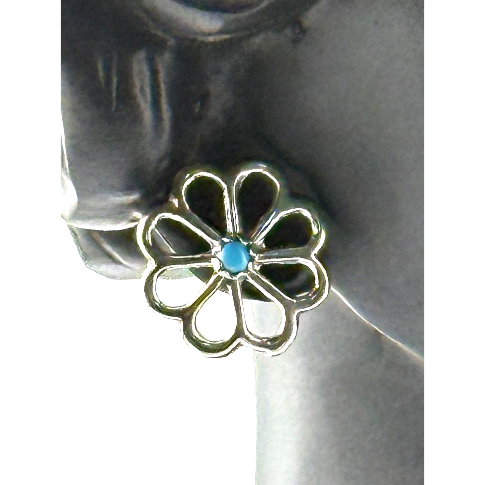 Navajo Dainty Flower Turquoise Sterling Stud Earrings