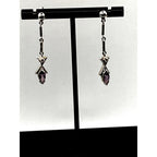 Vintage 925 Sterling Silver Amethyst CZ Dangle Earrings