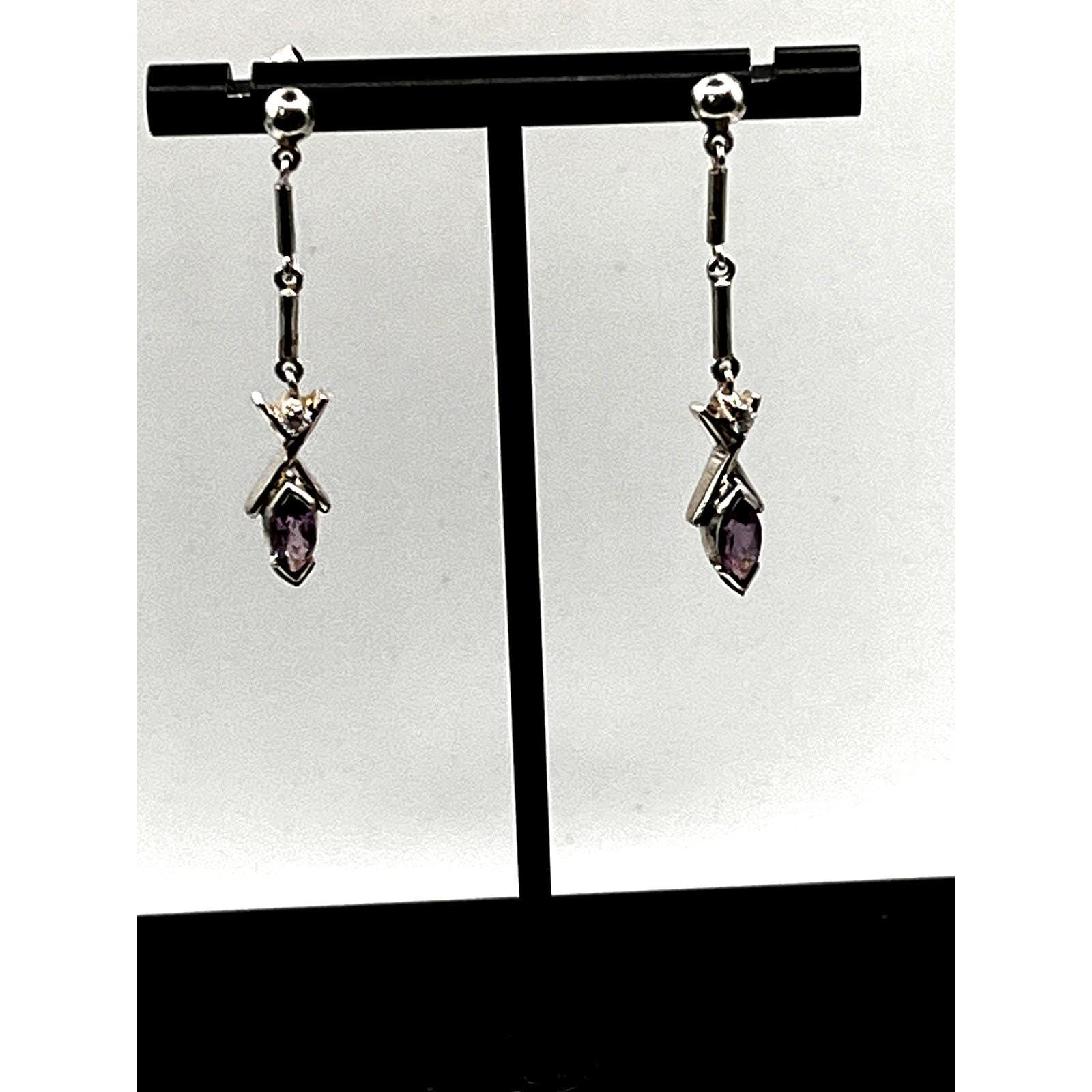 Vintage 925 Sterling Silver Amethyst CZ Dangle Earrings