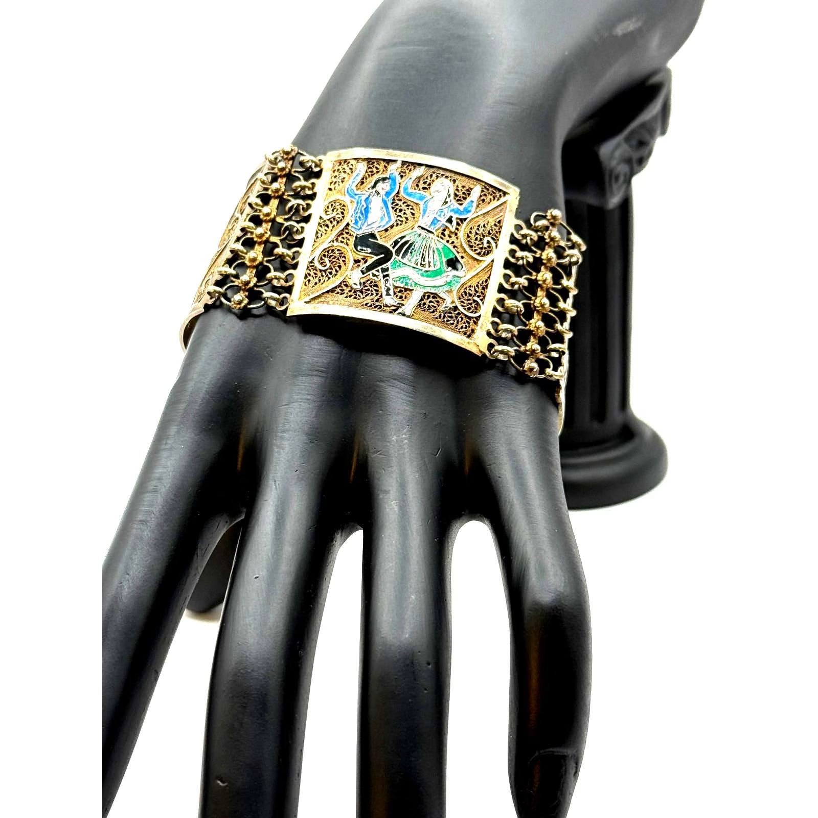 Vintage Gold Plated Sterling Silver Portugal Dancing People Bracelet