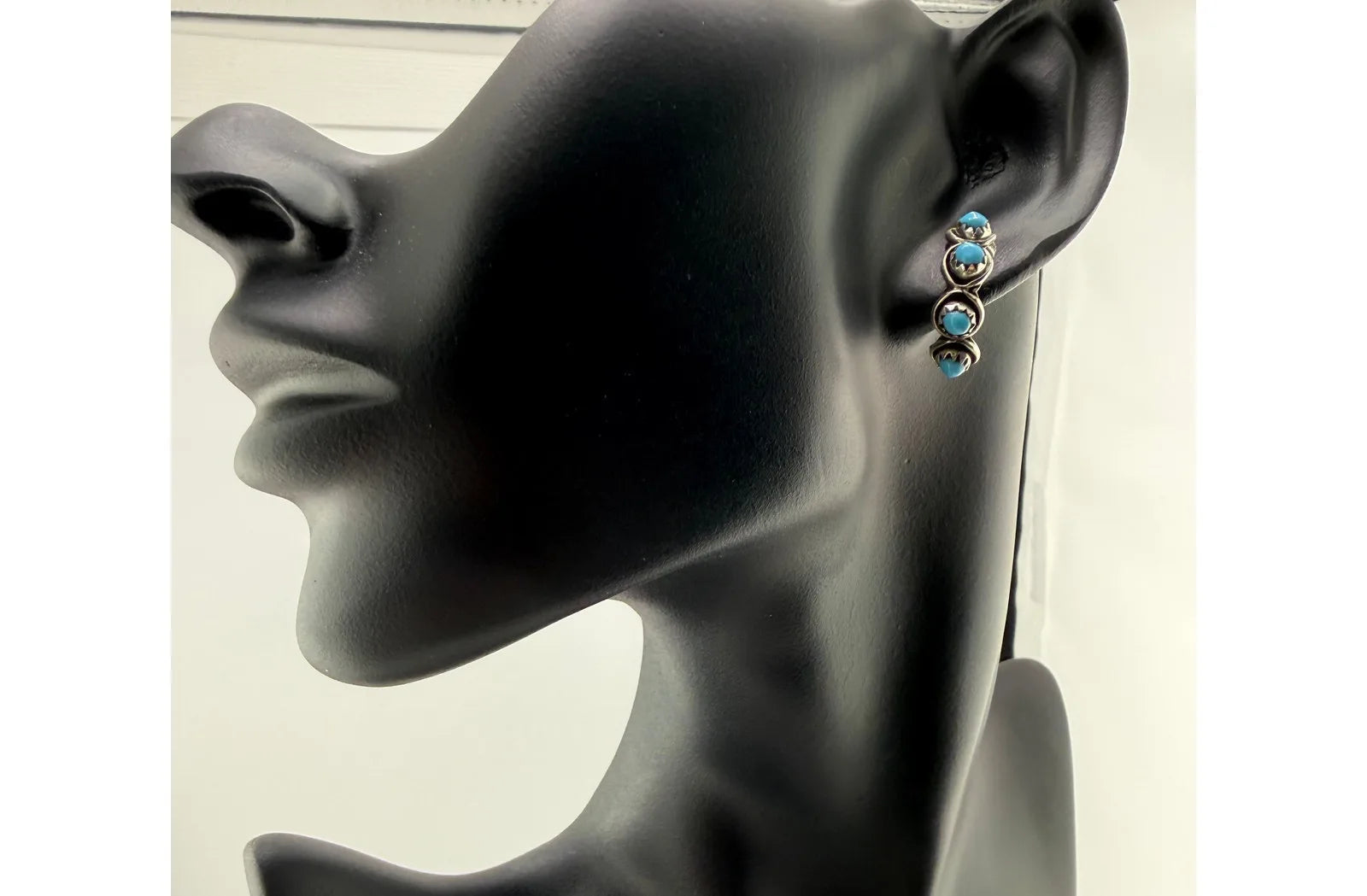 Zuni Florenda Lonasee Sterling Silver Turquoise Post Hoop Earrings