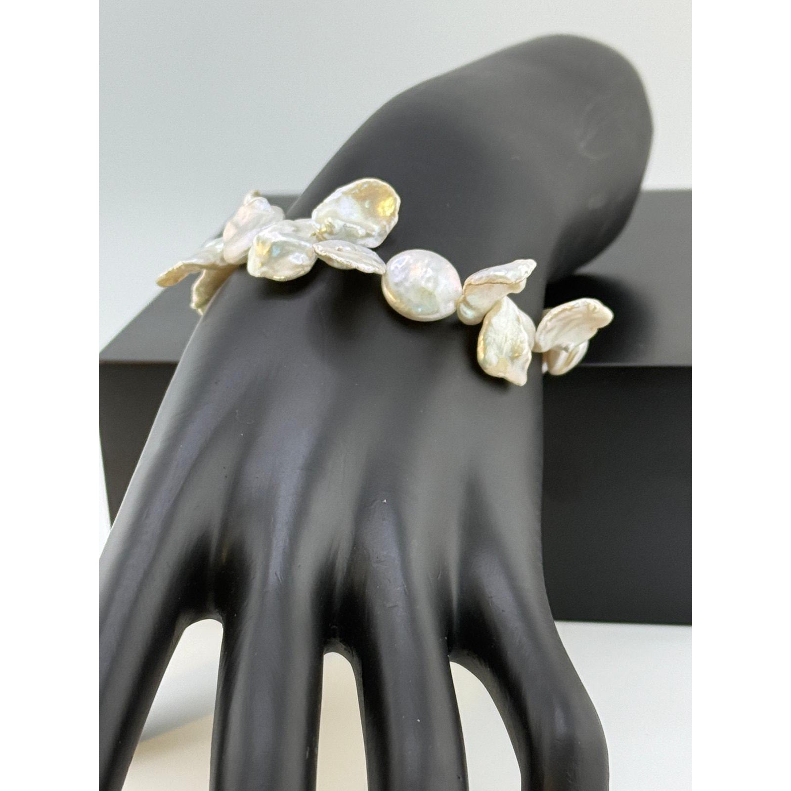 Vintage 925 Sterling Silver Baroque Freshwater Pearl Bracelet