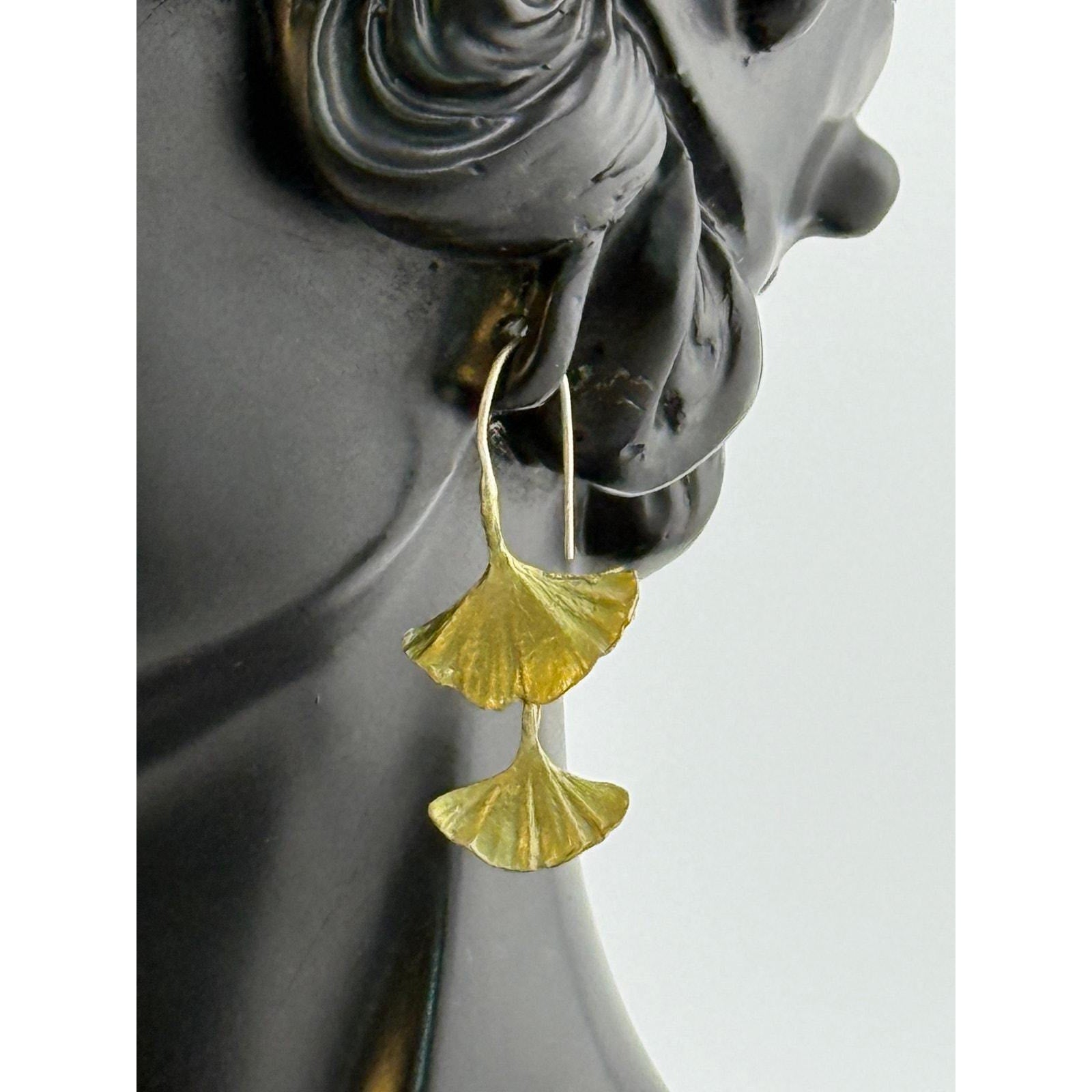 Michael Michaud Ginkgo Double Drop Wire Earrings