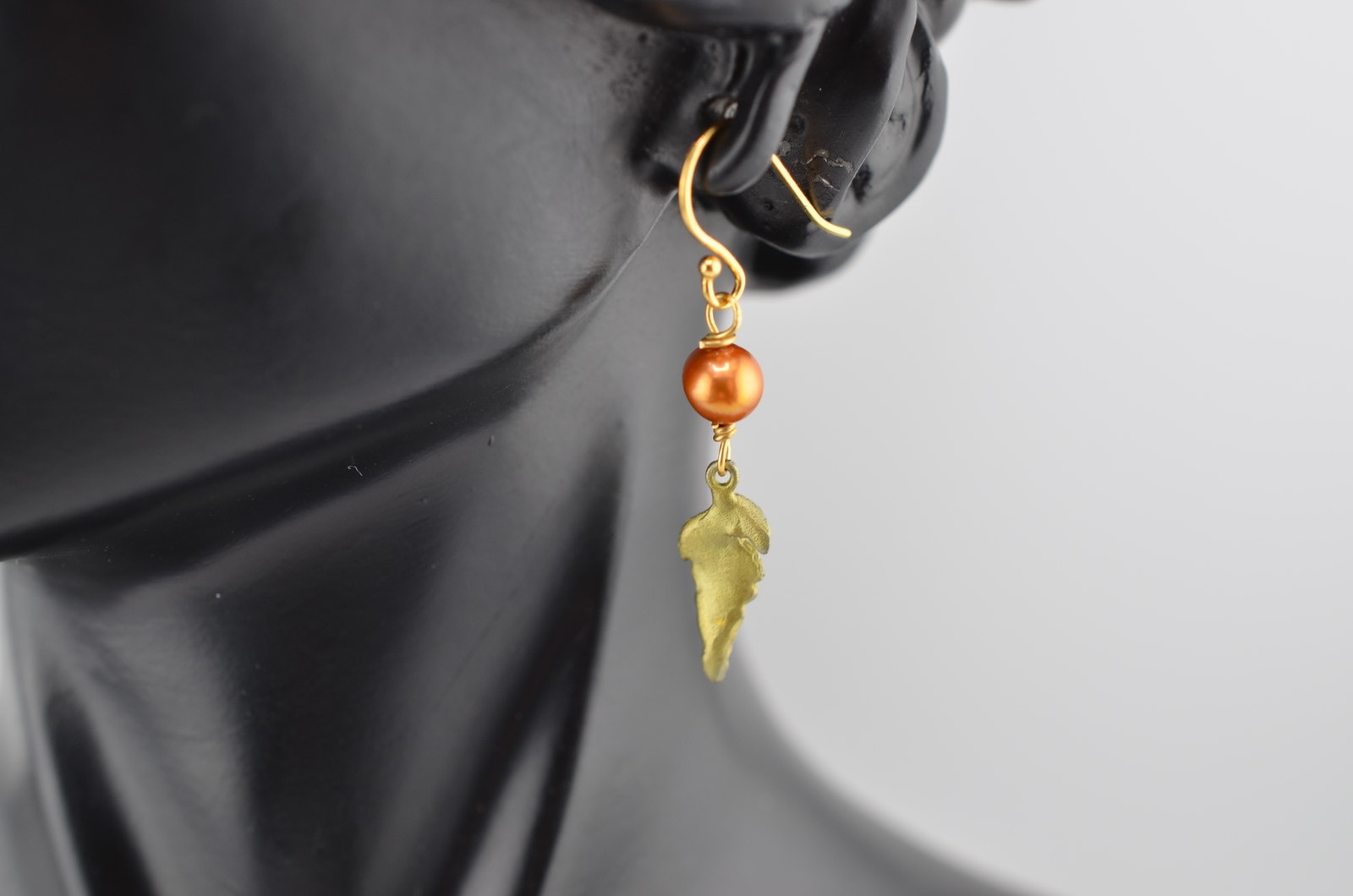 Michael Michaud Fern Small Single Leaf Wire Earrings W/Pearl