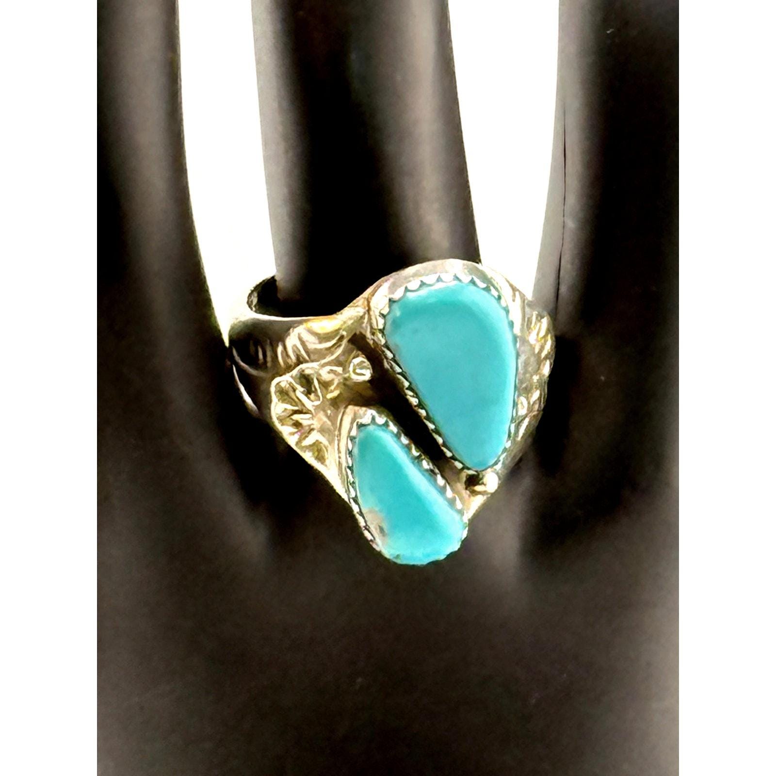 Vintage Melinda Lucas Hopi Sterling Silver Turquoise Size 11 Ring