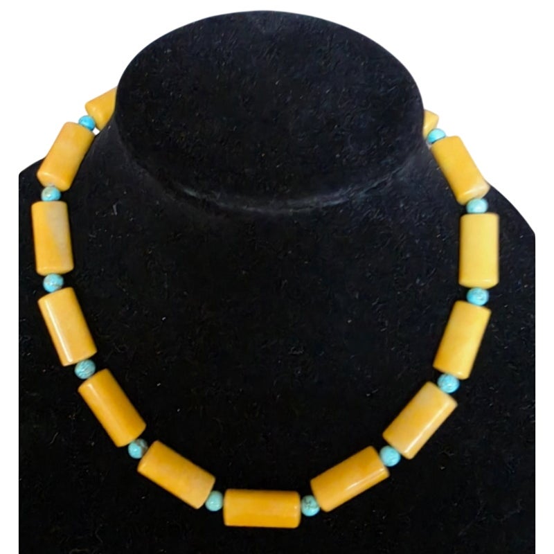 Navajo Artist Mary W. Roanhorse Agate and Turquoise Necklace