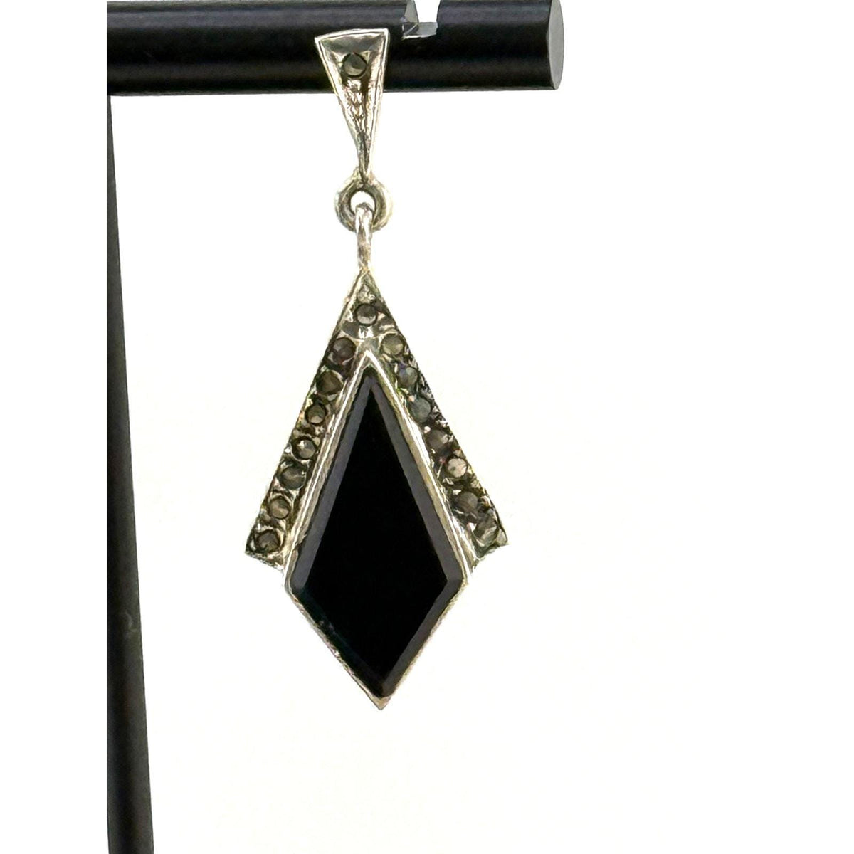 Vintage 925 Sterling Silver Onyx Marcasite Post Earrings
