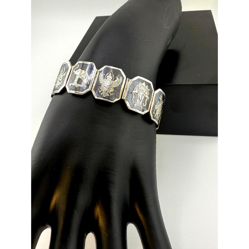 Vintage Unique 925 Sterling Silver Enamel Siam Dancer Bracelet