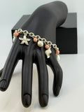 Milor Italy 925 Sterling Silver Coral and Pearl Charm Bracelet