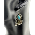 Running Bear Turquoise Cabochon Ornate Dangle Earrings