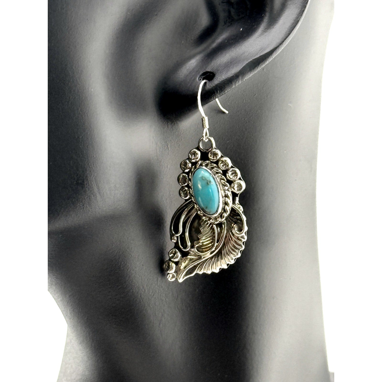 Running Bear Turquoise Cabochon Ornate Dangle Earrings