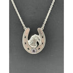 Sterling Silver Horseshoe With Friesian Horse Amethyst Stone Pendant Necklace