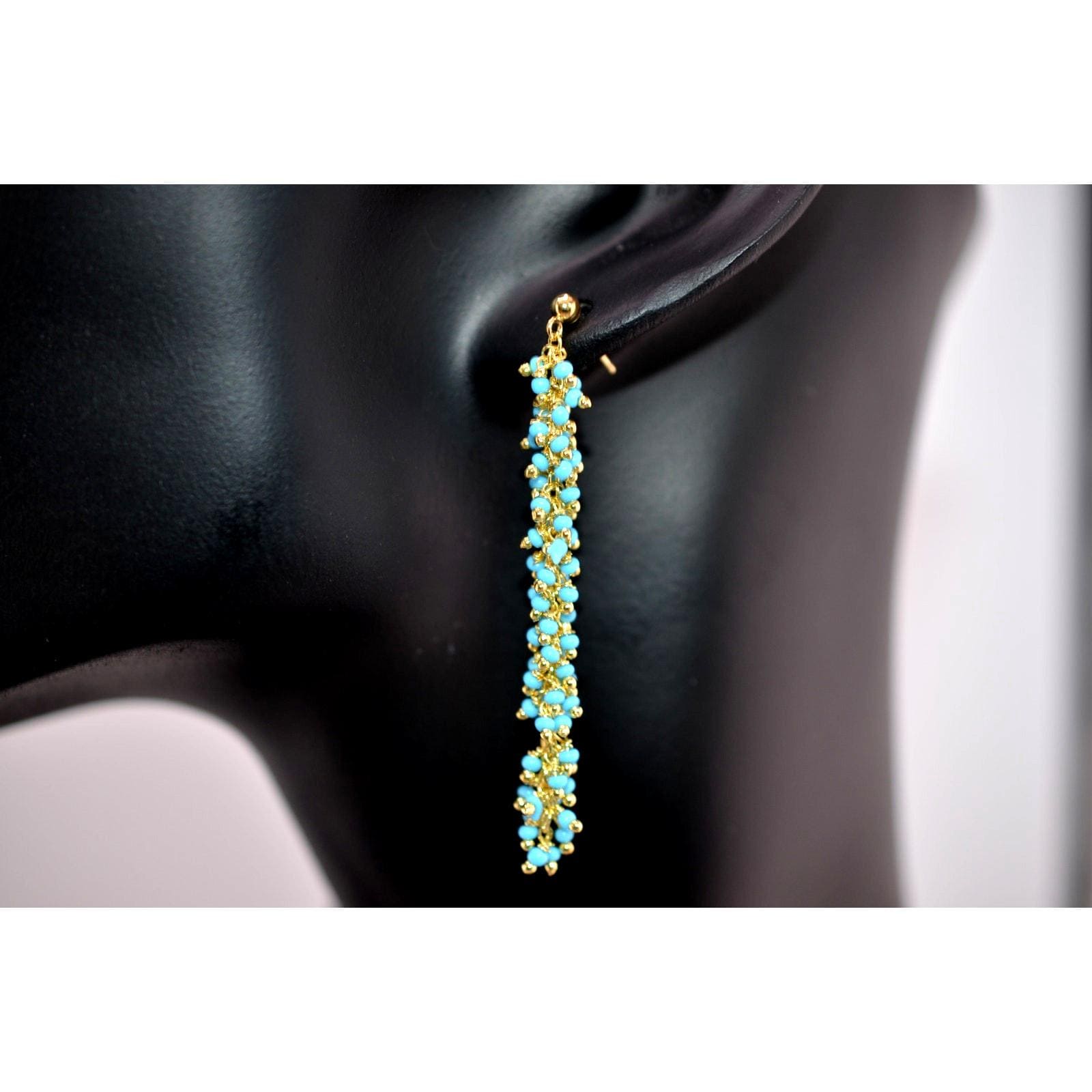 Catherine Weitzman Gold Filled Turquoise Fringe Dangle Earrings