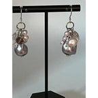 Cultured pink, lavender pearls, faceted beads briolettes sterling silver hooks