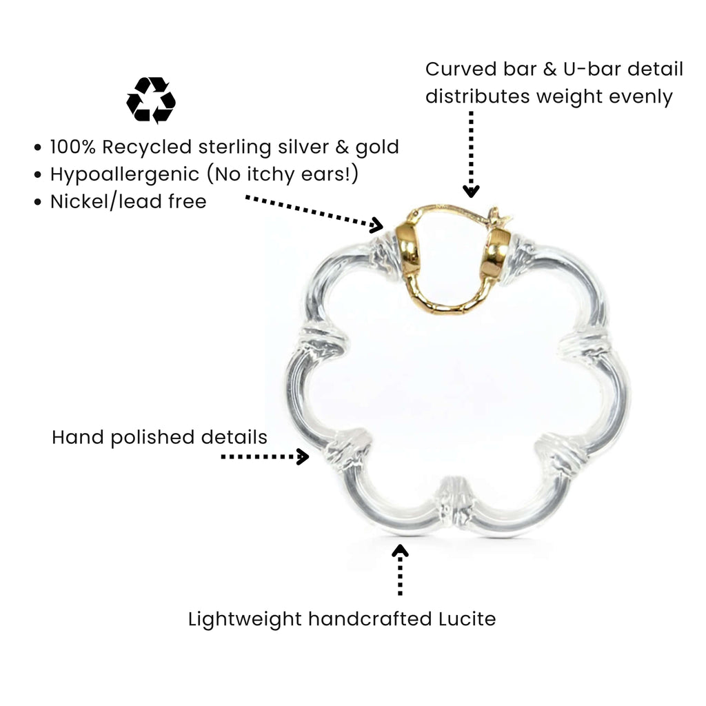 Gold & Honey Flower Bamboo Lucite Hoop Earrings