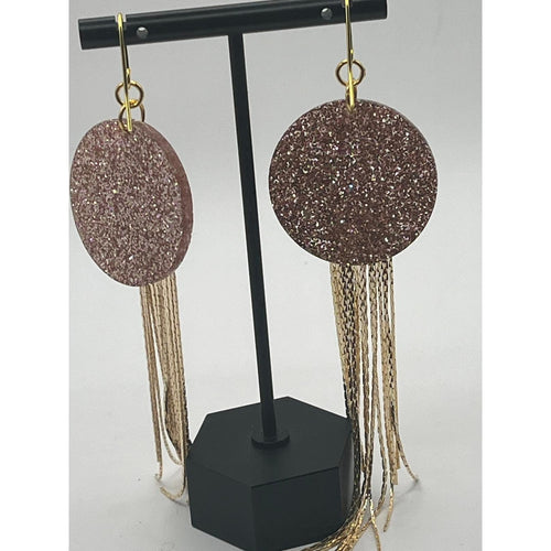 18K Gold Glamour Fringe Earrings: Champagne Pink Glitter
