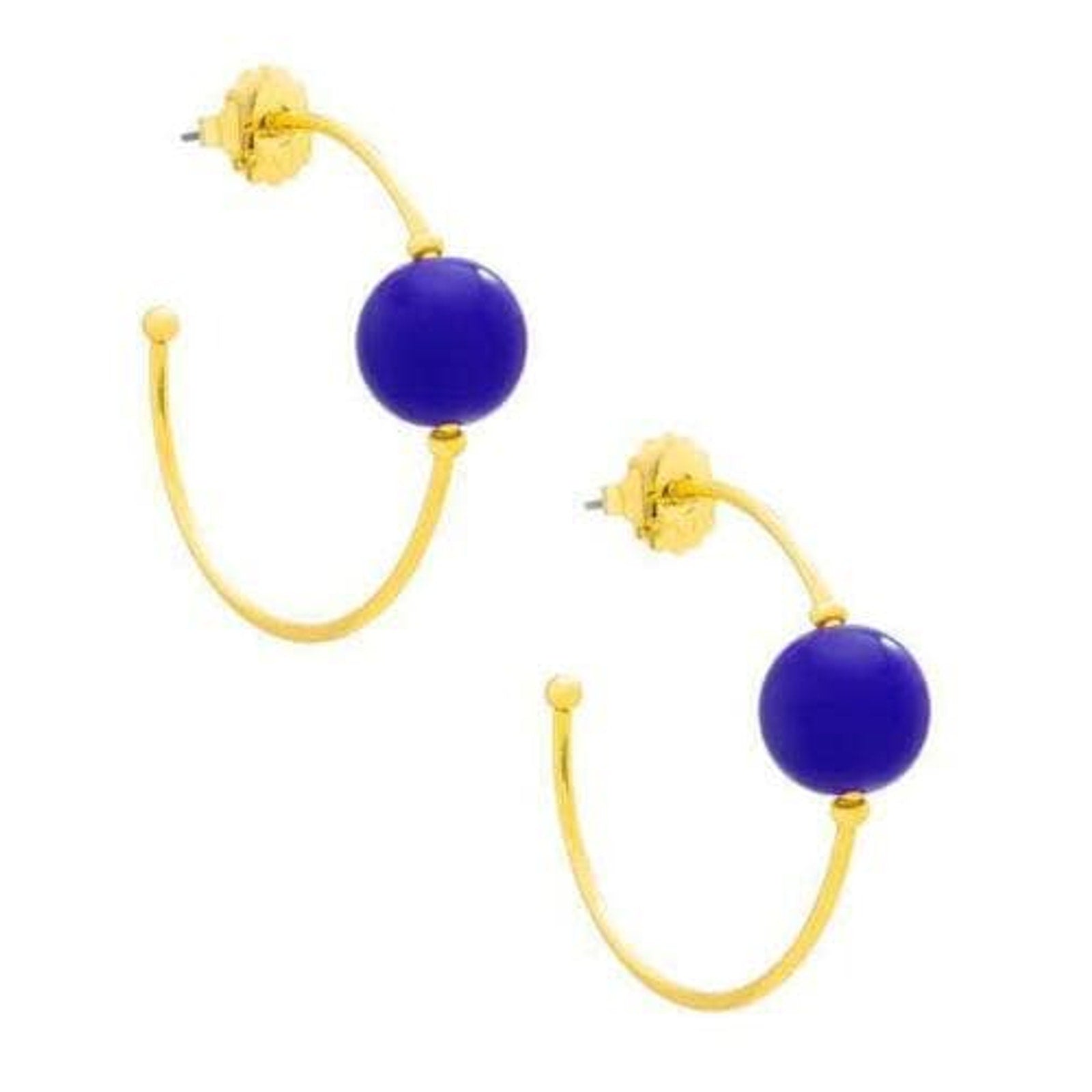 Resin bead open hoop earrings - Cobalt