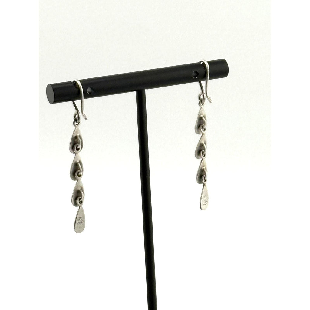 Jane Diaz Sterling Silver Tear Drop Cascade Earrings - Hand Cut Design