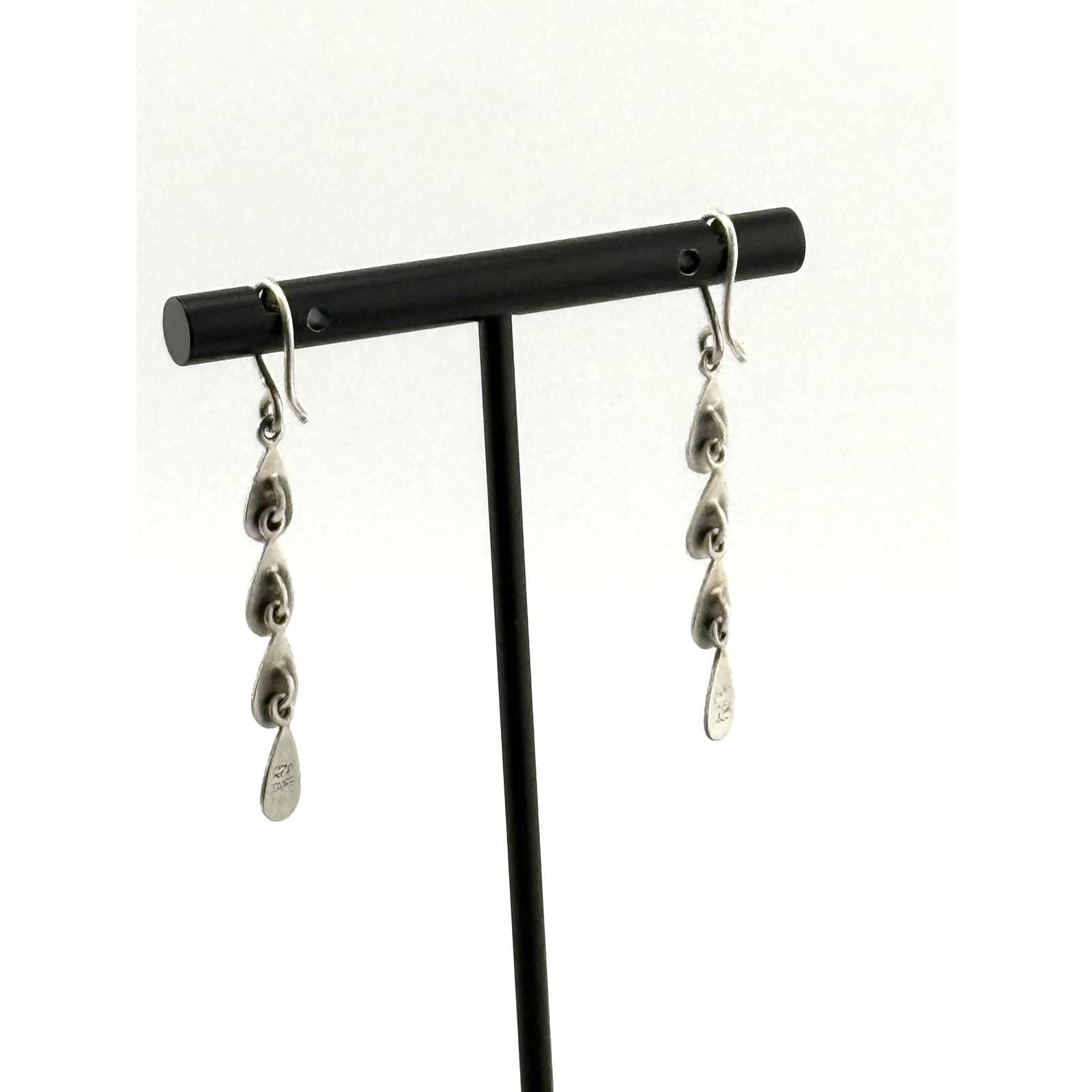 Jane Diaz Sterling Silver Tear Drop Cascade Earrings - Hand Cut Design