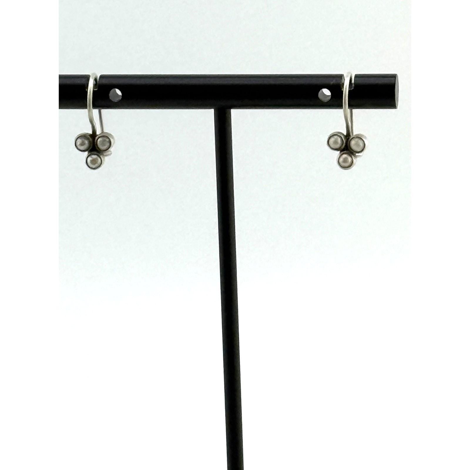 Jane Diaz Sterling Silver Dainty White Pearl Clover Drop Earring
