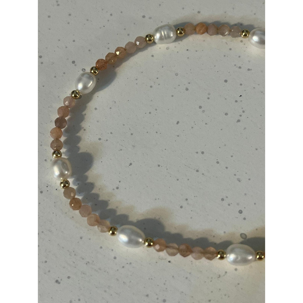 Peach Moonstone Freshwater Pearl Gold Filled Bracelet