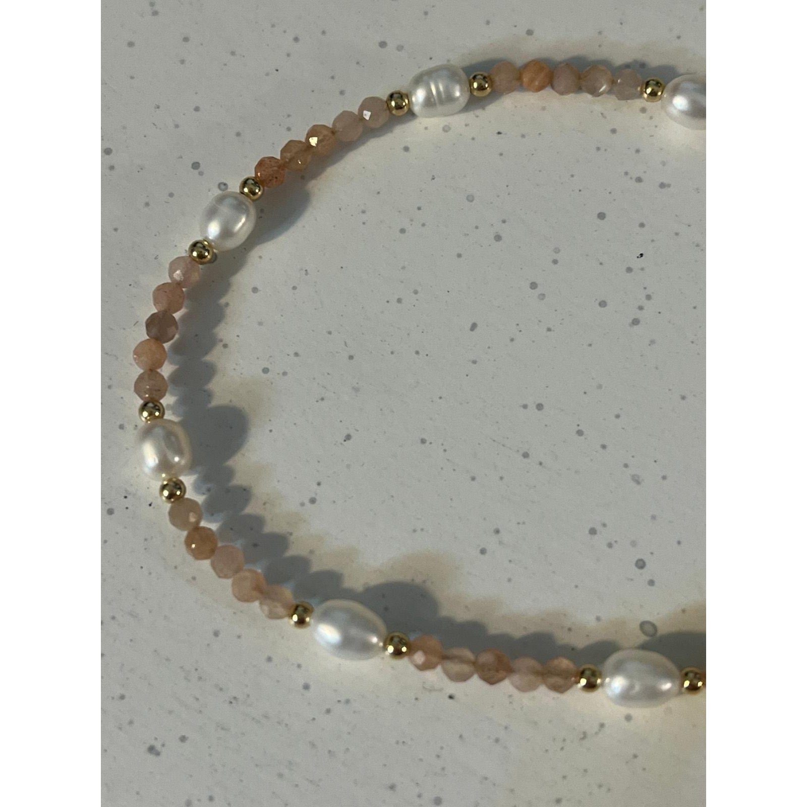 Peach Moonstone Freshwater Pearl Gold Filled Bracelet