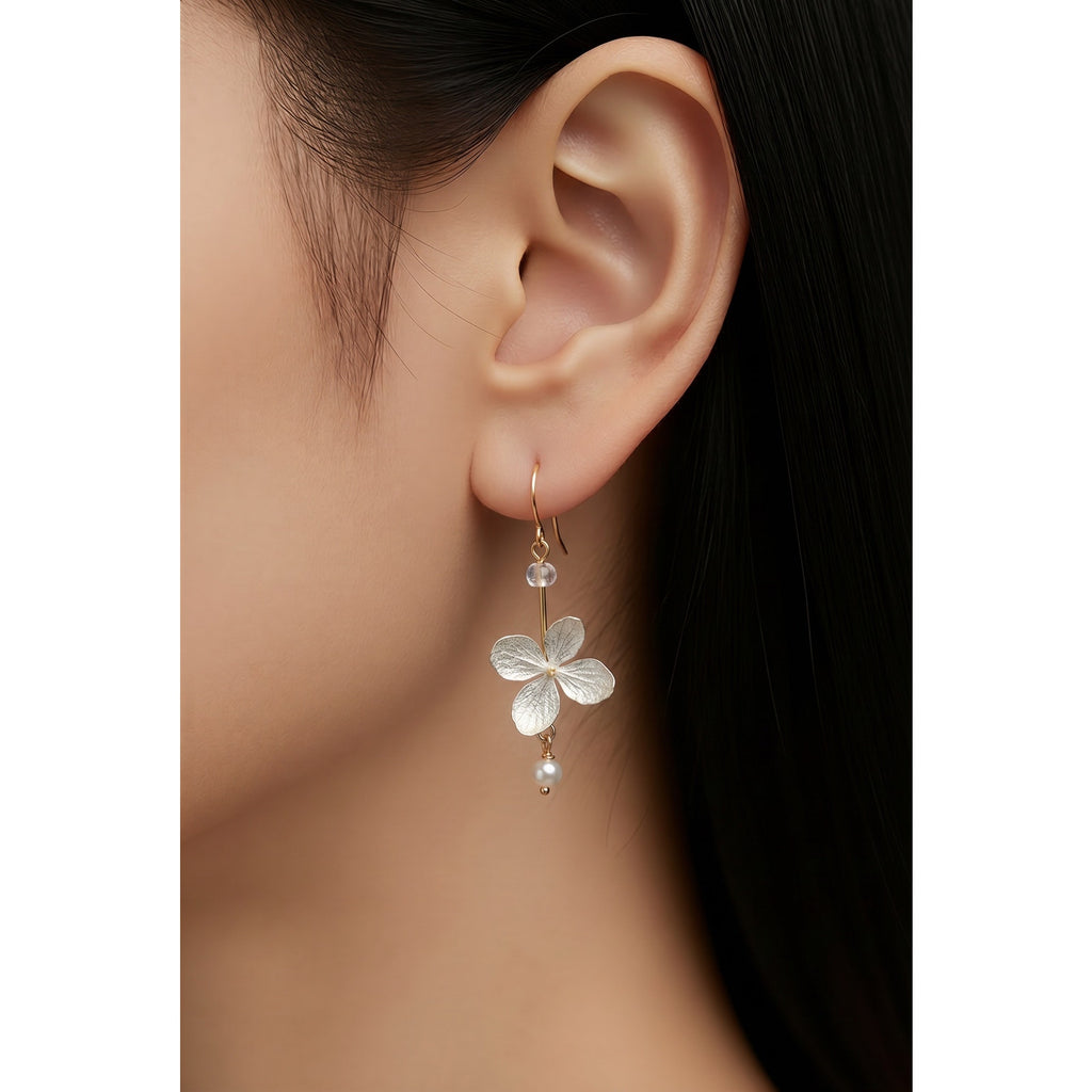 Michael Michaud White Hydrangea Wire Earrings