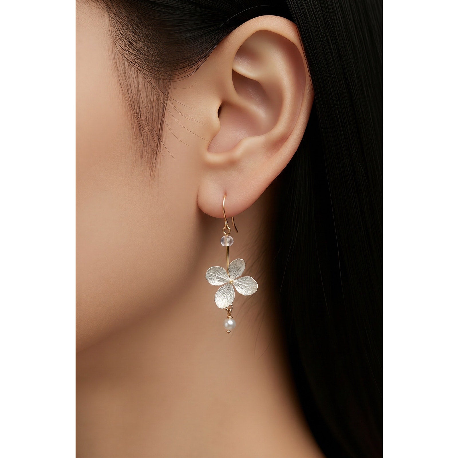 Michael Michaud White Hydrangea Wire Earrings