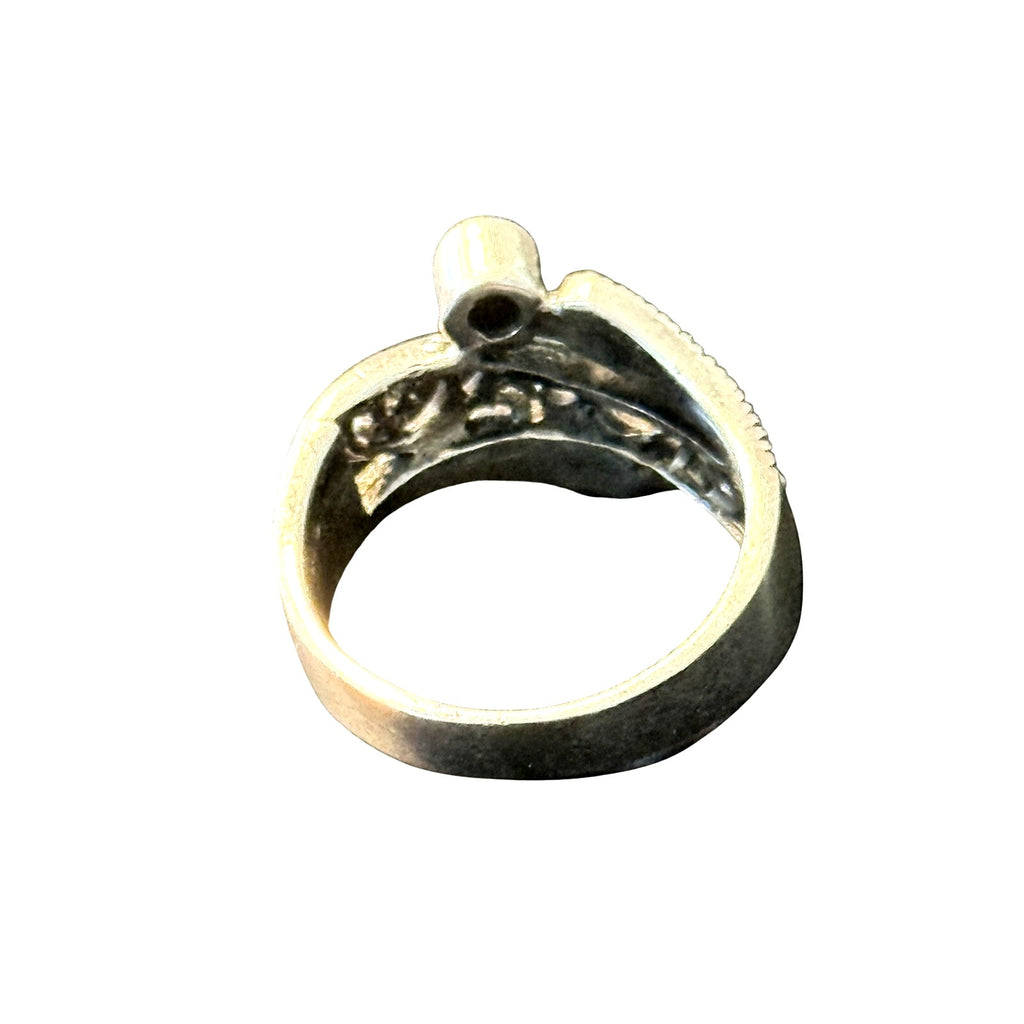 Vintage 925 Sterling Silver Obsidian Size 7.5 Ring
