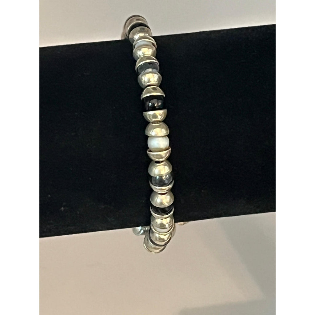 Vintage 925 Sterling Silver Mexico Beaded Bracelet