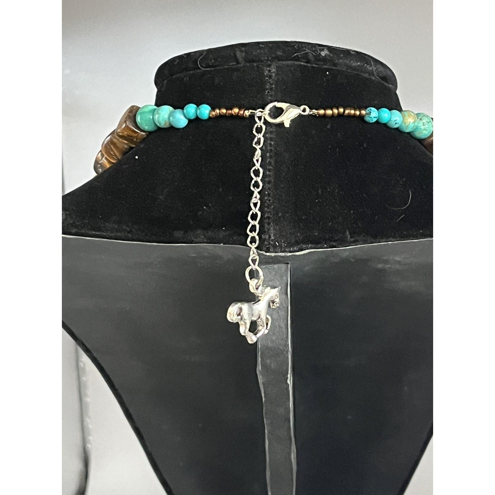 Native American Natural Tiger's Eye and Turquoise Necklace Adjustable