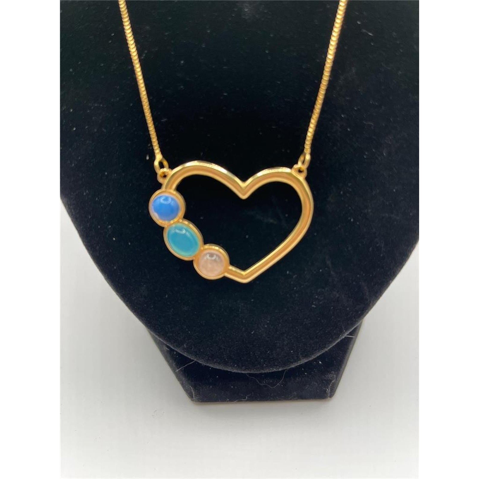 Brazilian Stone Heart Shaped Necklace Gold Plated