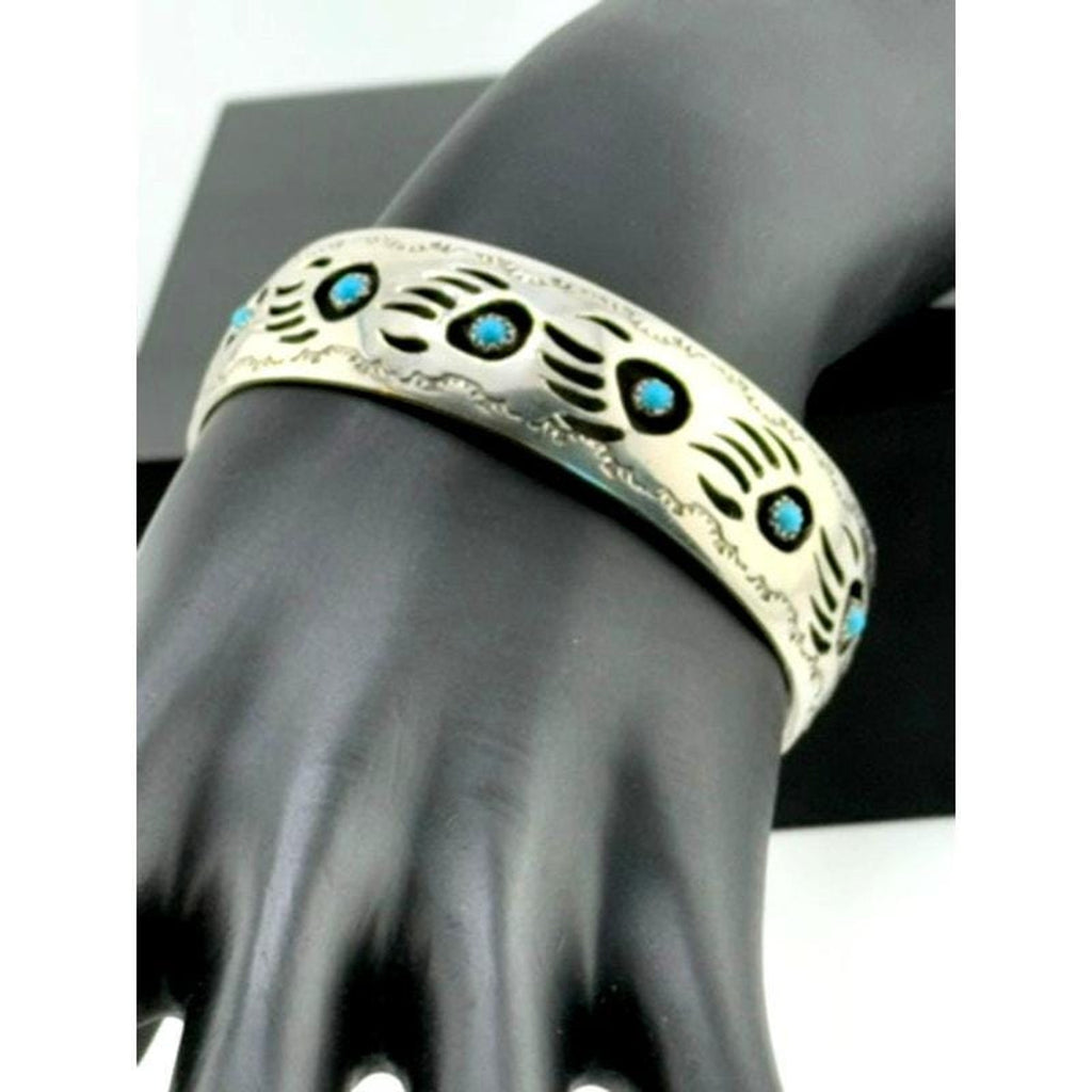 Navajo Bear Claw Turquoise Inset Bracelet Signed Pearlene Spencer