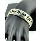 Navajo Bear Claw Turquoise Inset Bracelet Signed Pearlene Spencer