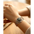 Navajo Ray Nez Sterling Silver Turquoise Cabochon Cuff Bracelet