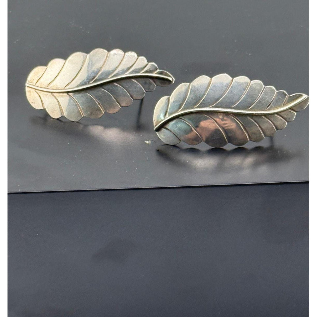Native American Zuni Jimmie Etsate Sterling Silver Leaf Post Earrings
