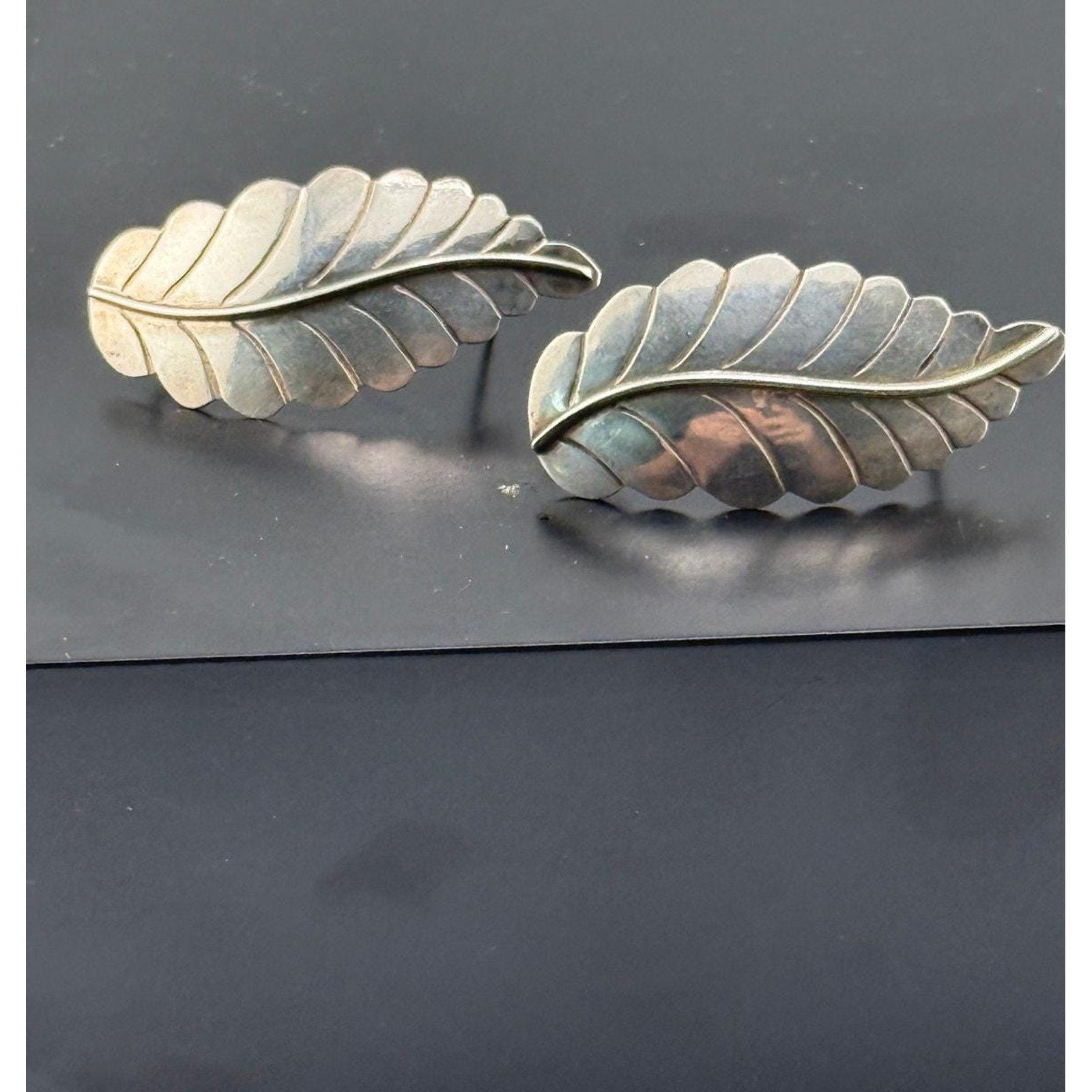 Native American Zuni Jimmie Etsate Sterling Silver Leaf Post Earrings