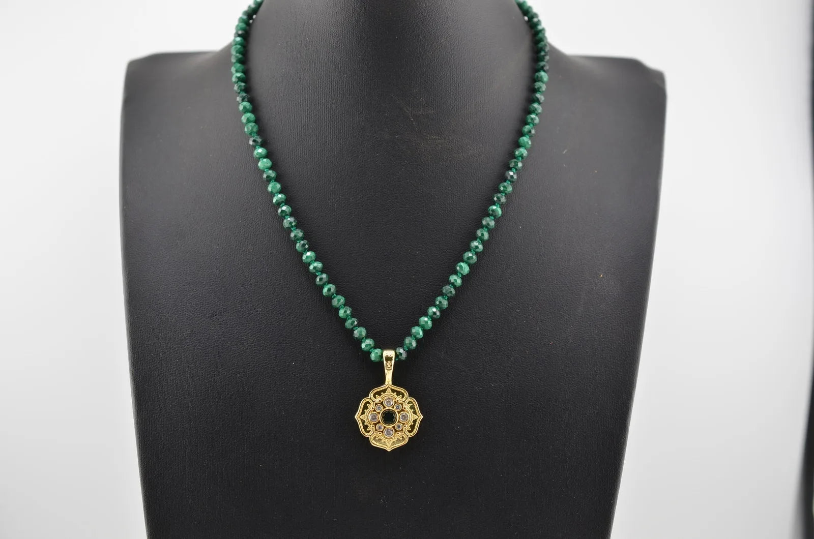 Rachel Reinhardt Malachite and Gold Fleur Pendant Necklace