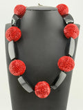 Vintage RARE 925 SS Carved Cinnabar Onyx Chunky Necklace