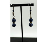 Vintage Asian Blue Ceramic Sterling Silver Dangle Earrings