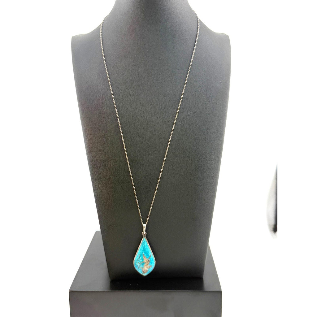 Vintage Siam Dancer Turquoise Teardrop Pendant Sterling Necklace